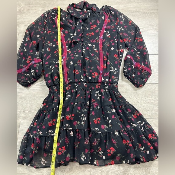 Joie Grover Silk Mini Long Sleeve Dress in Caviar & Dubonnet - Picture 9 of 11